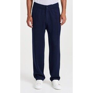 SIMKHAI Pants Mens XL Navy Blue Pleated 100% Wool Knit OTTIS Trouser $495